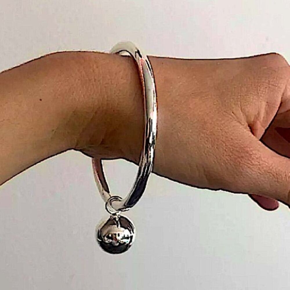 Drop Ball Sterling Silver Bangle Bracelet Various Sizes